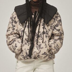 NWT Anthropologie Peter Pan Collar Puffer Jacket in Toile Floral Print